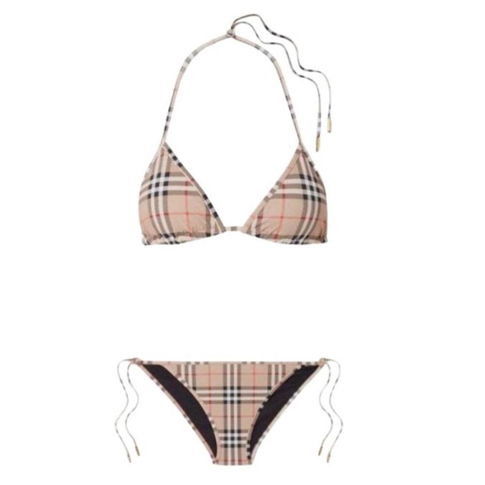 BURBERRY check printed triangle bikini set